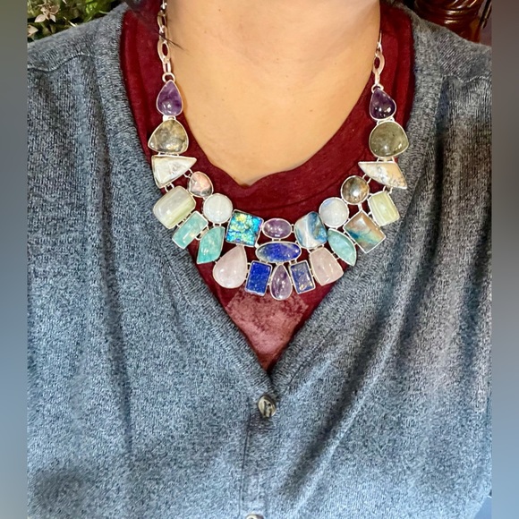 Semi Precious Stones & Crystal Statement Necklace - Picture 12 of 13
